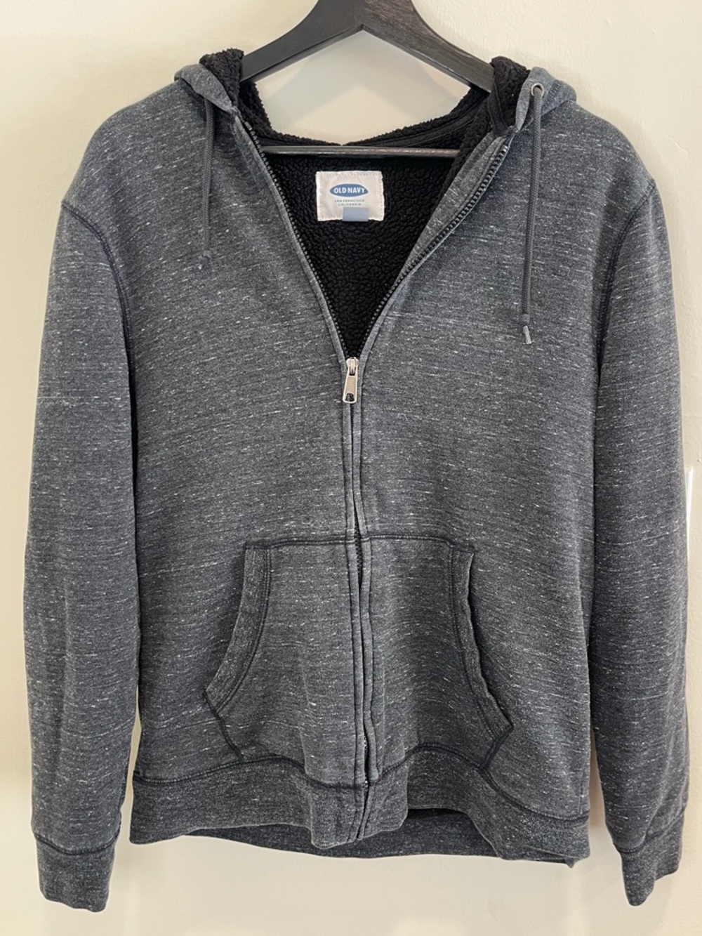 Old Navy Full Zip Hoodie Jacket Sherpa Lined Flecked Gray Size Medium